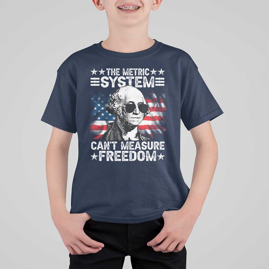 Funny 4th of July The Metric System Can't Measure Freedom T Shirt For Kid George Washington American Flag - Wonder Print Shop