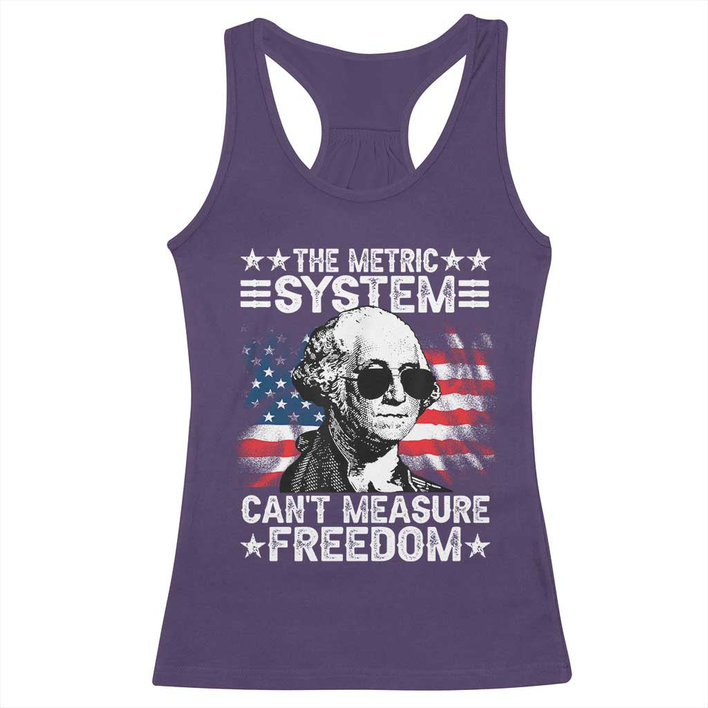 Funny 4th of July The Metric System Can't Measure Freedom Racerback Tank Top George Washington American Flag - Wonder Print Shop