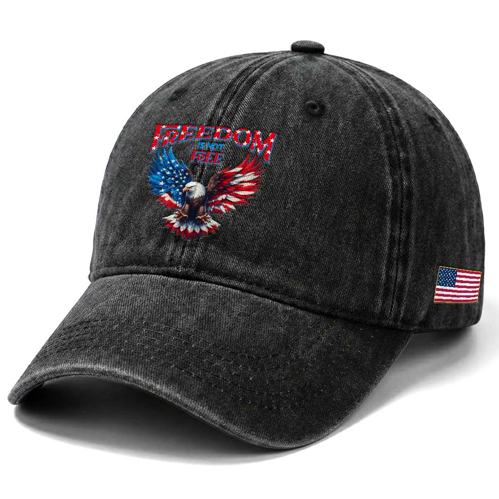 American Flag Bald Eagle Washed Cotton Baseball Cap Patriotic Eagle 4th of July Freedom Is Not Free