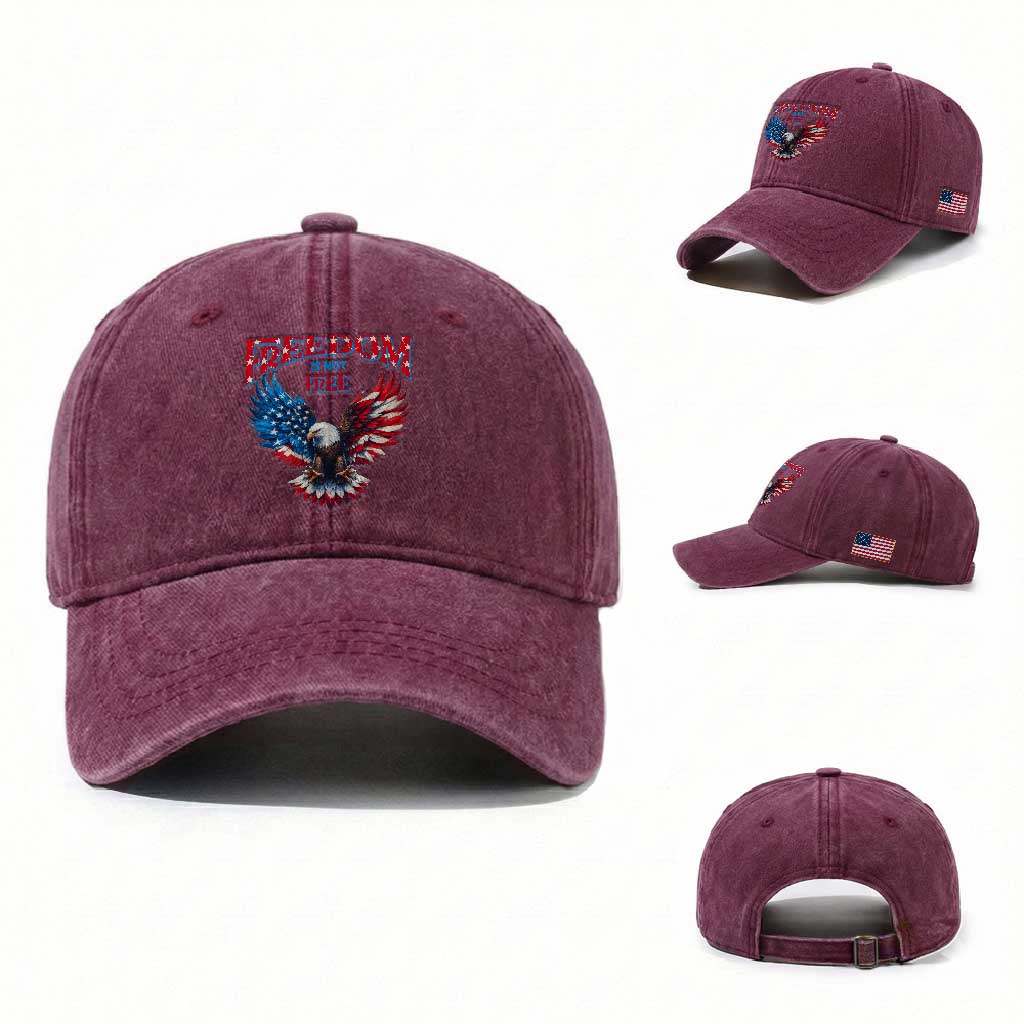 American Flag Bald Eagle Washed Cotton Baseball Cap Patriotic Eagle 4th of July Freedom Is Not Free