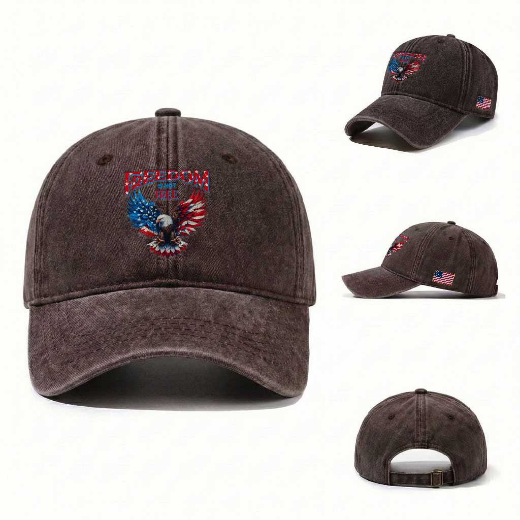 American Flag Bald Eagle Washed Cotton Baseball Cap Patriotic Eagle 4th of July Freedom Is Not Free