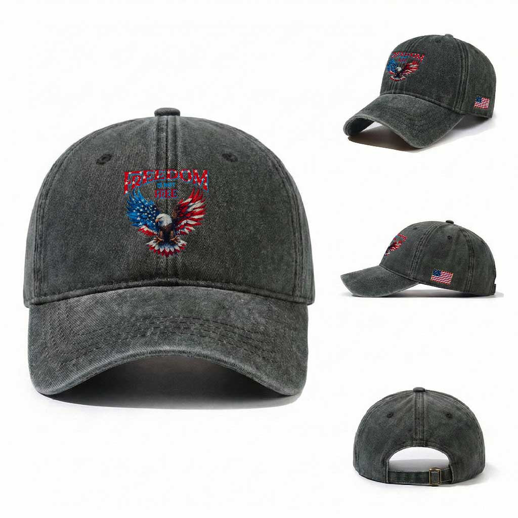 American Flag Bald Eagle Washed Cotton Baseball Cap Patriotic Eagle 4th of July Freedom Is Not Free