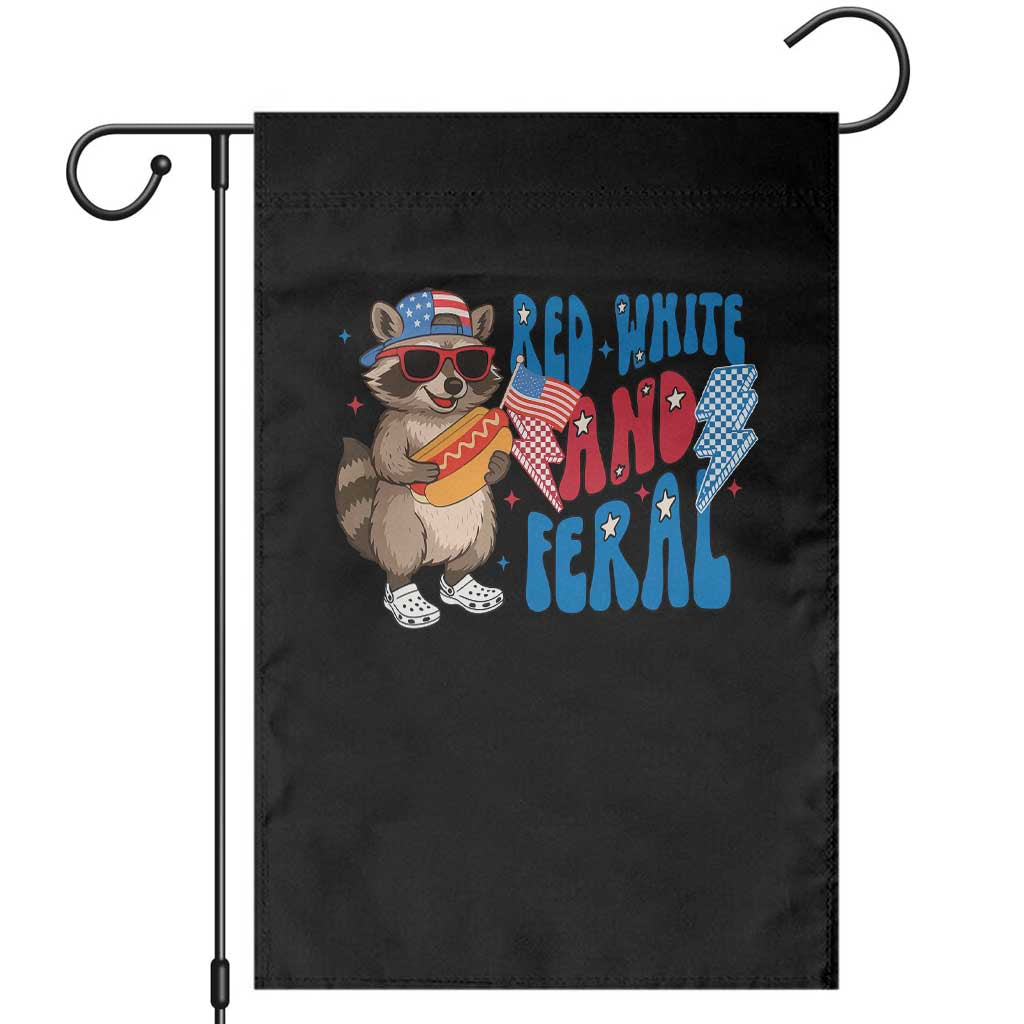 Funny Raccoon 4th of July Garden Flag Red White and Feral Patriotic - Wonder Print Shop