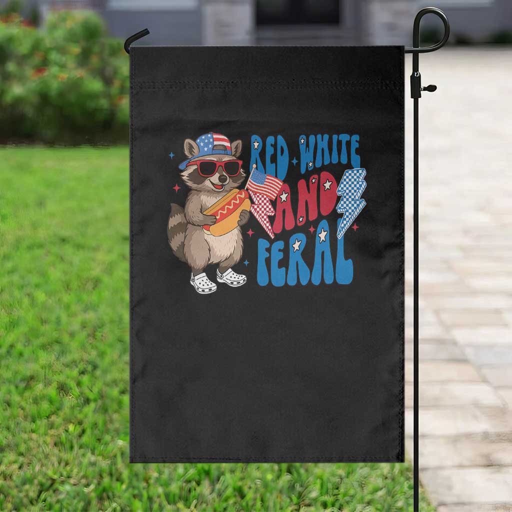 Funny Raccoon 4th of July Garden Flag Red White and Feral Patriotic - Wonder Print Shop