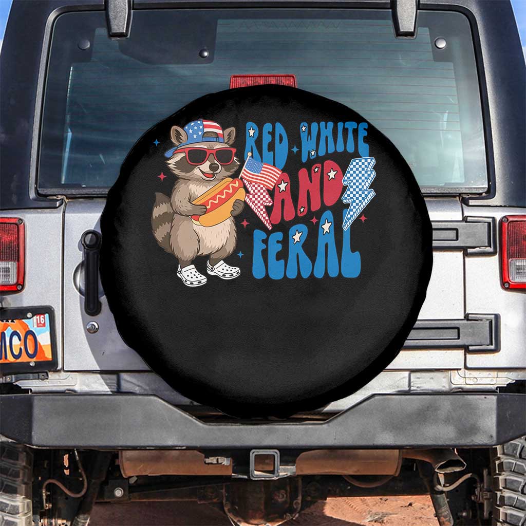 Funny Raccoon 4th of July Spare Tire Cover Red White and Feral Patriotic - Wonder Print Shop