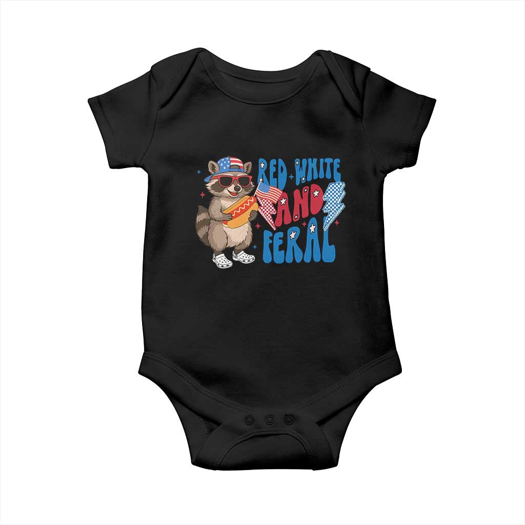 Funny Raccoon 4th of July Baby Onesie Red White and Feral Patriotic - Wonder Print Shop