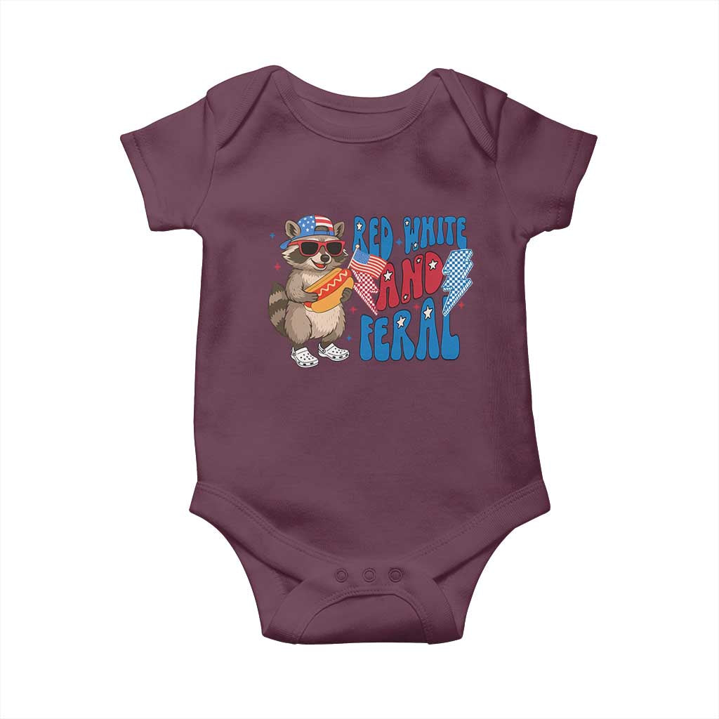 Funny Raccoon 4th of July Baby Onesie Red White and Feral Patriotic - Wonder Print Shop