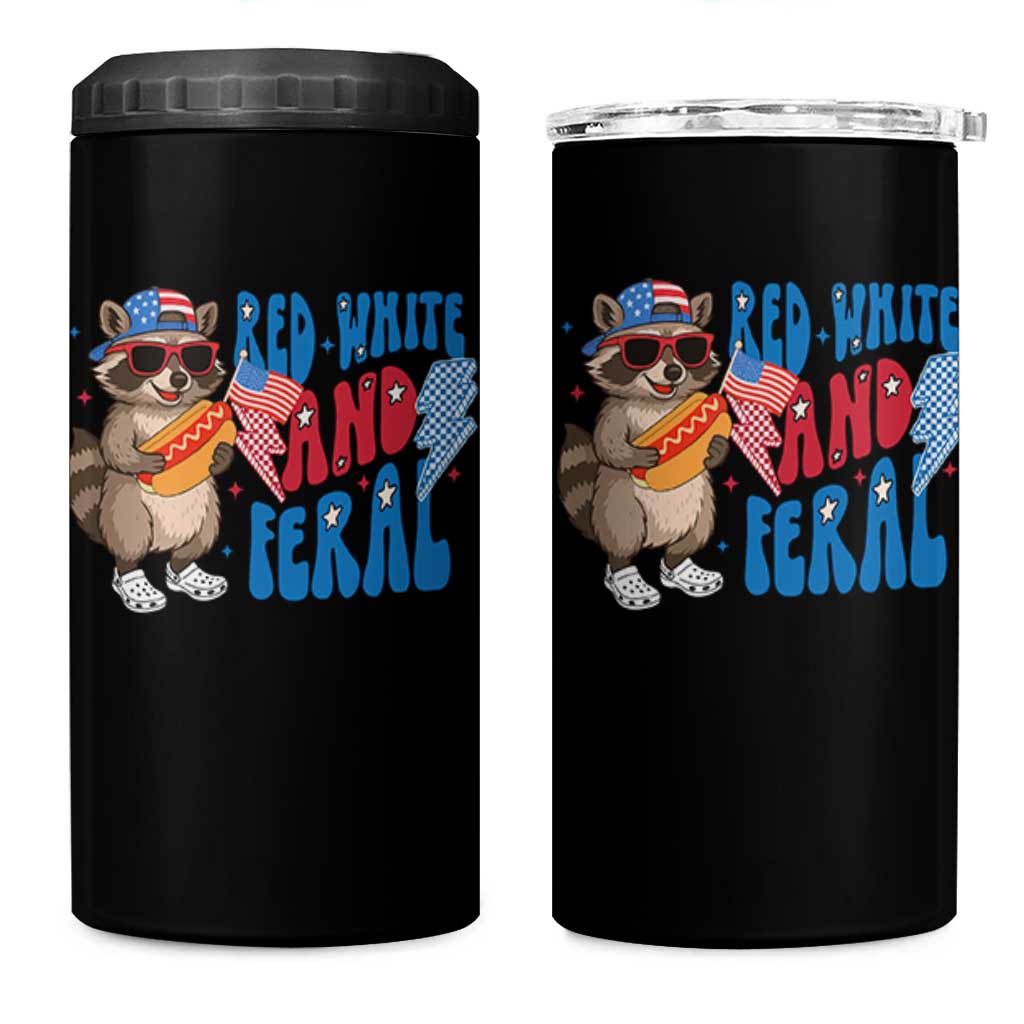 Funny Raccoon 4th of July 4 in 1 Can Cooler Tumbler Red White and Feral Patriotic - Wonder Print Shop