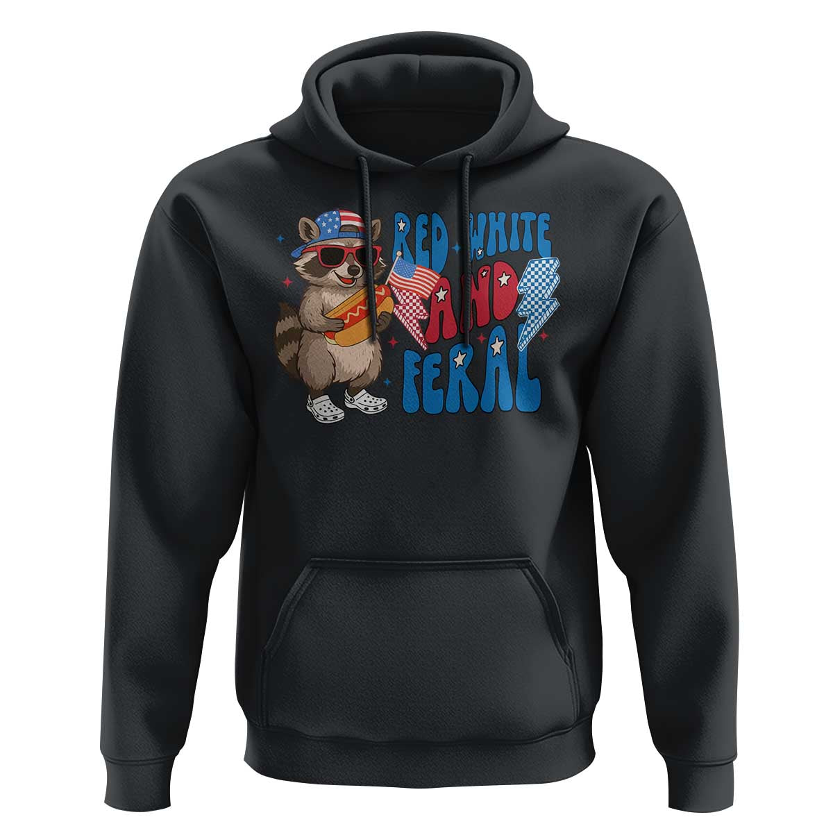 Funny Raccoon 4th of July Hoodie Red White and Feral Patriotic - Wonder Print Shop