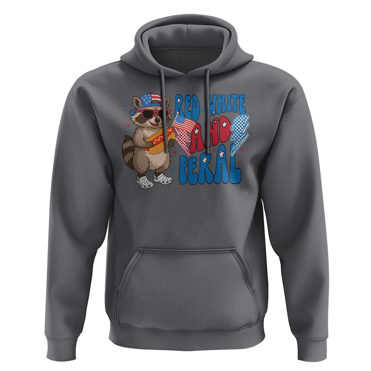 Funny Raccoon 4th of July Hoodie Red White and Feral Patriotic - Wonder Print Shop