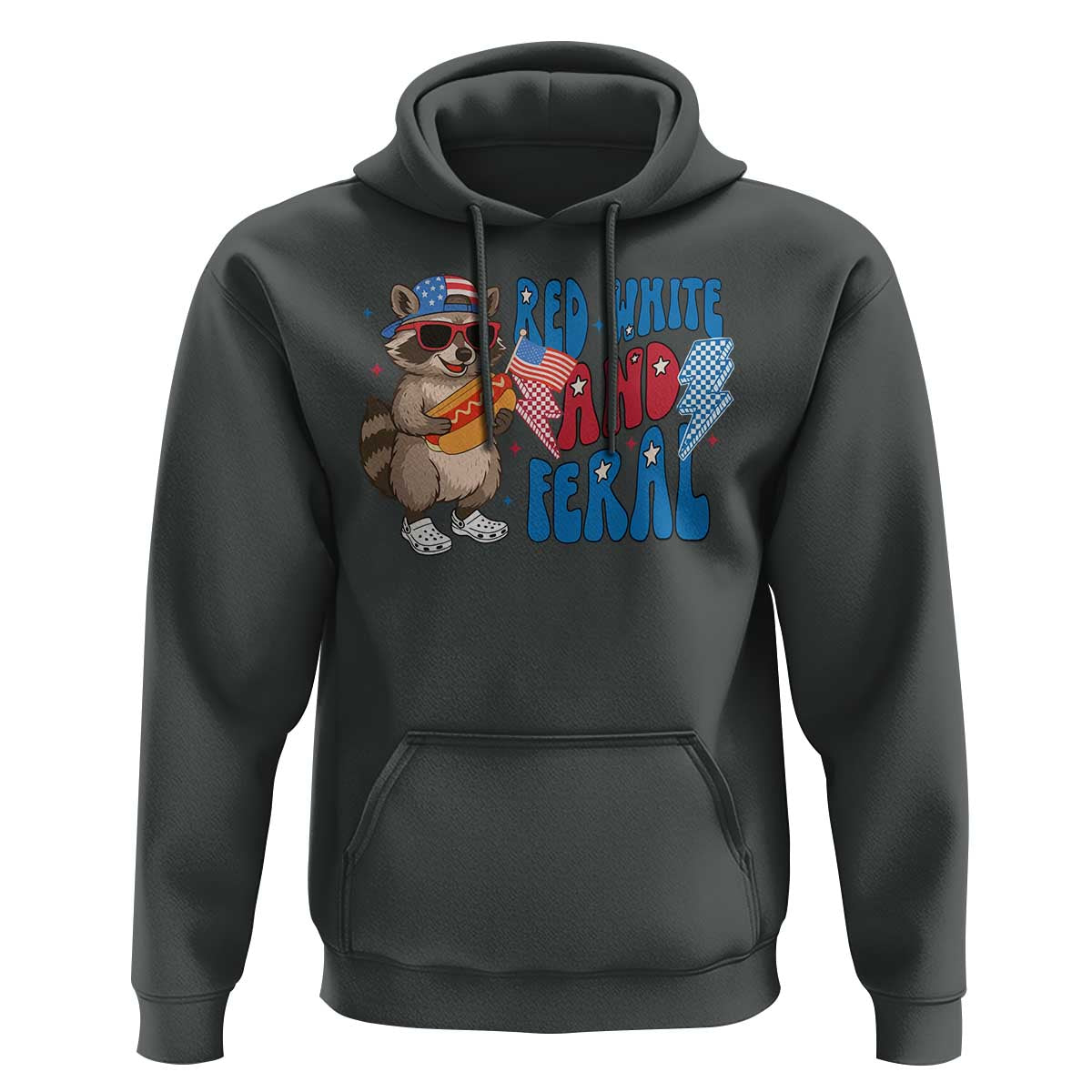 Funny Raccoon 4th of July Hoodie Red White and Feral Patriotic - Wonder Print Shop