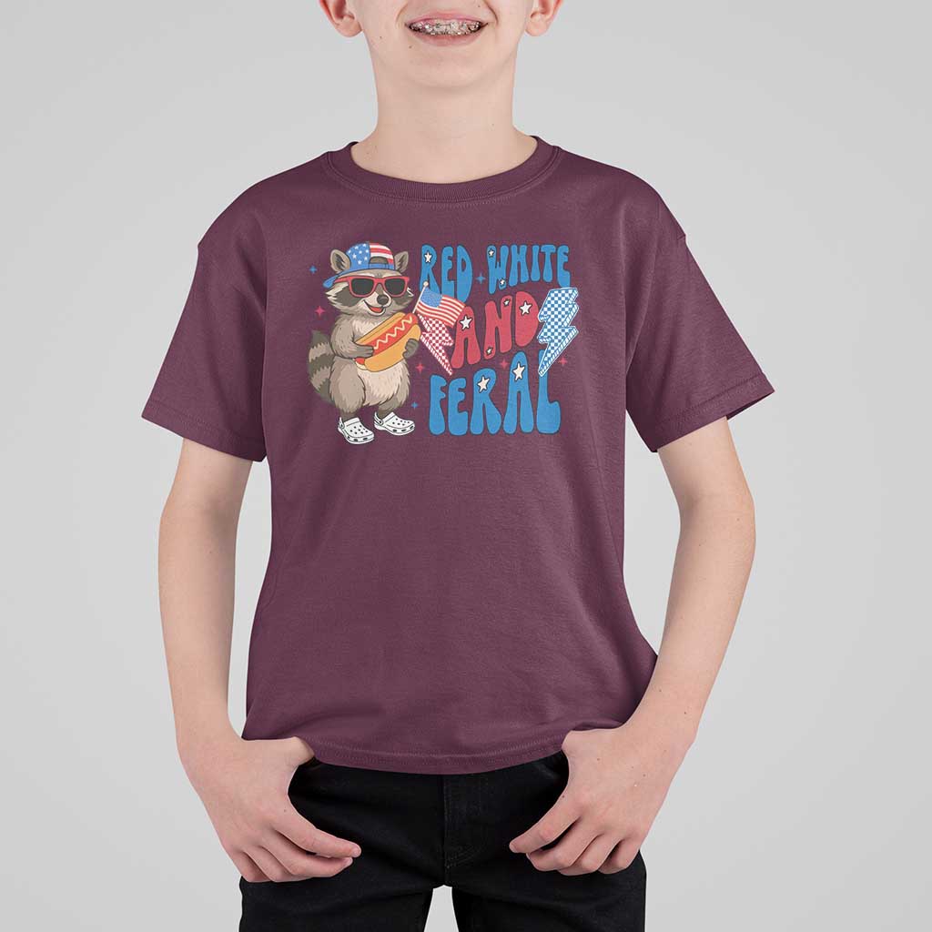 Funny Raccoon 4th of July T Shirt For Kid Red White and Feral Patriotic - Wonder Print Shop