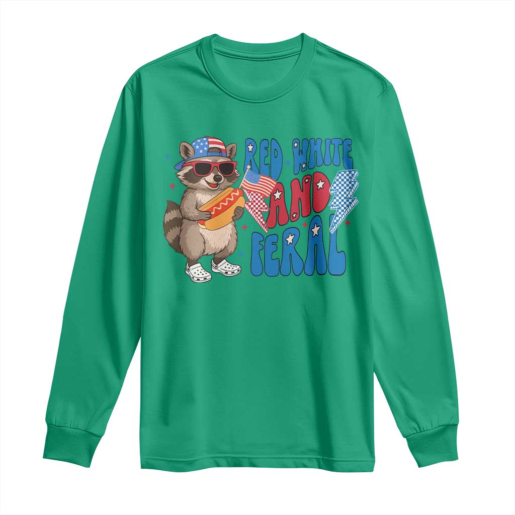 Funny Raccoon 4th of July Long Sleeve Shirt Red White and Feral Patriotic - Wonder Print Shop