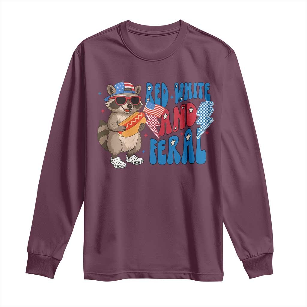 Funny Raccoon 4th of July Long Sleeve Shirt Red White and Feral Patriotic - Wonder Print Shop