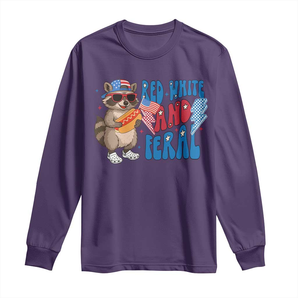 Funny Raccoon 4th of July Long Sleeve Shirt Red White and Feral Patriotic - Wonder Print Shop