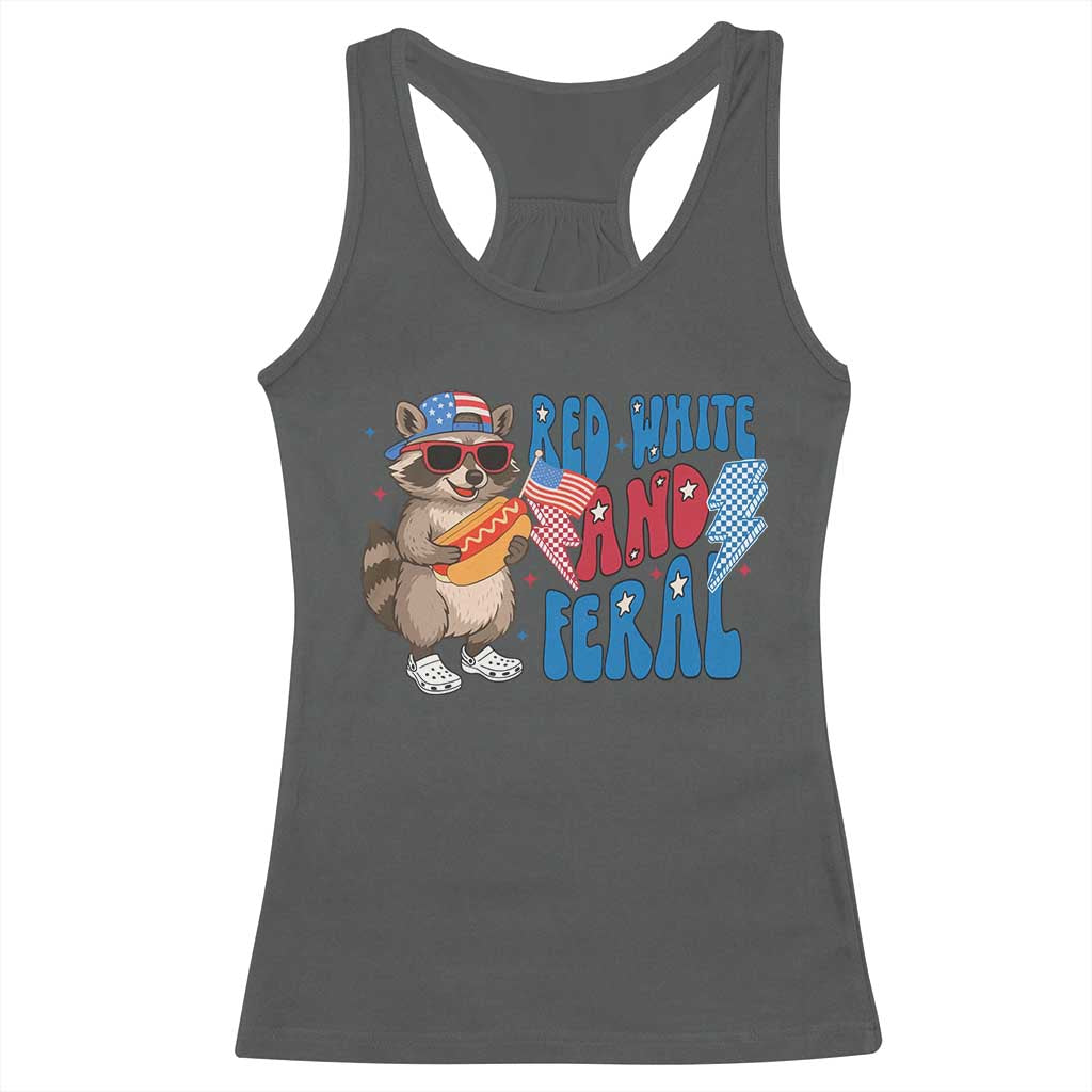 Funny Raccoon 4th of July Racerback Tank Top Red White and Feral Patriotic - Wonder Print Shop