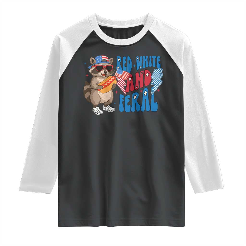 Funny Raccoon 4th of July Raglan Shirt Red White and Feral Patriotic - Wonder Print Shop