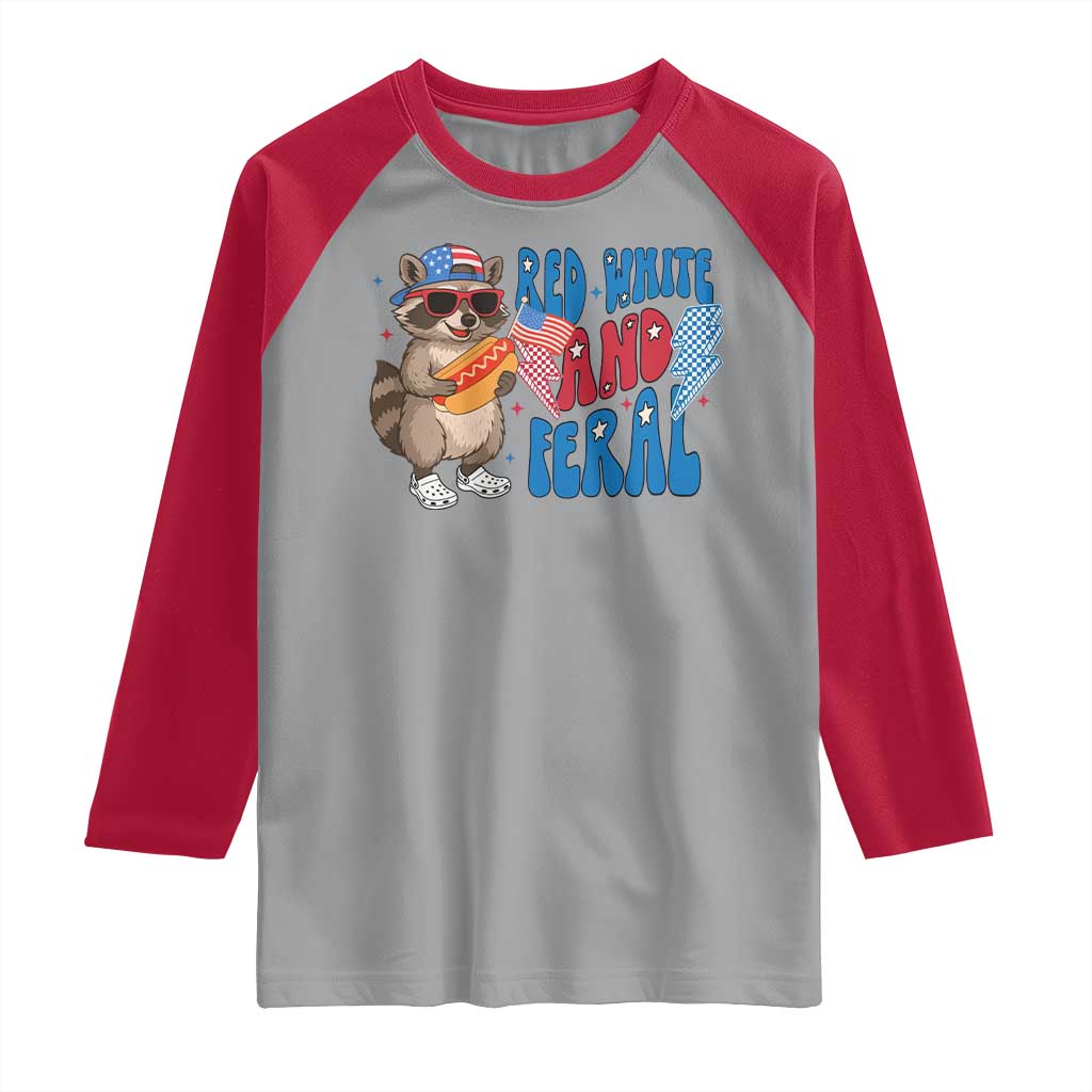 Funny Raccoon 4th of July Raglan Shirt Red White and Feral Patriotic - Wonder Print Shop