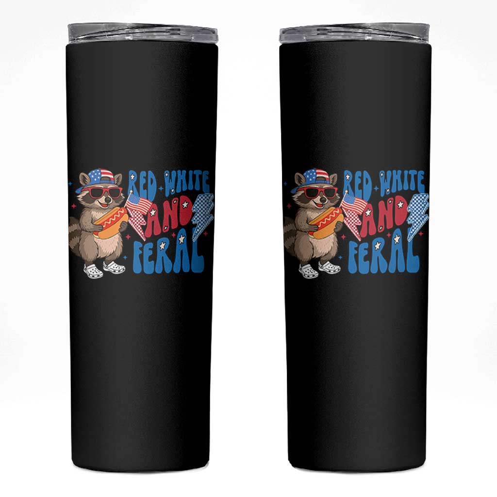 Funny Raccoon 4th of July Skinny Tumbler Red White and Feral Patriotic - Wonder Print Shop