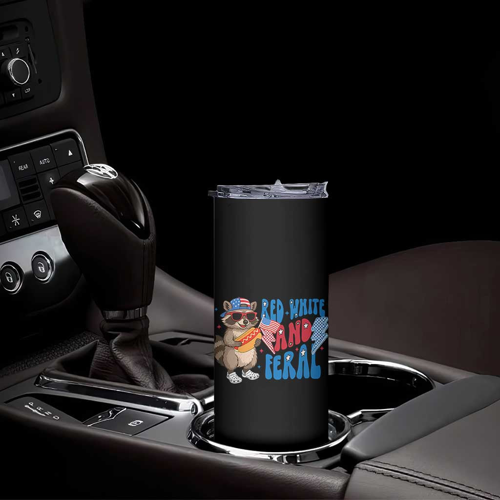 Funny Raccoon 4th of July Skinny Tumbler Red White and Feral Patriotic - Wonder Print Shop