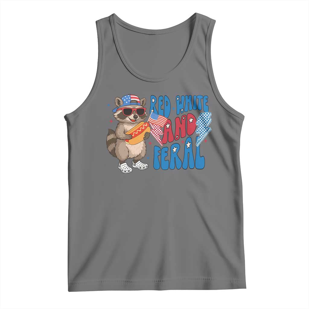 Funny Raccoon 4th of July Tank Top Red White and Feral Patriotic - Wonder Print Shop