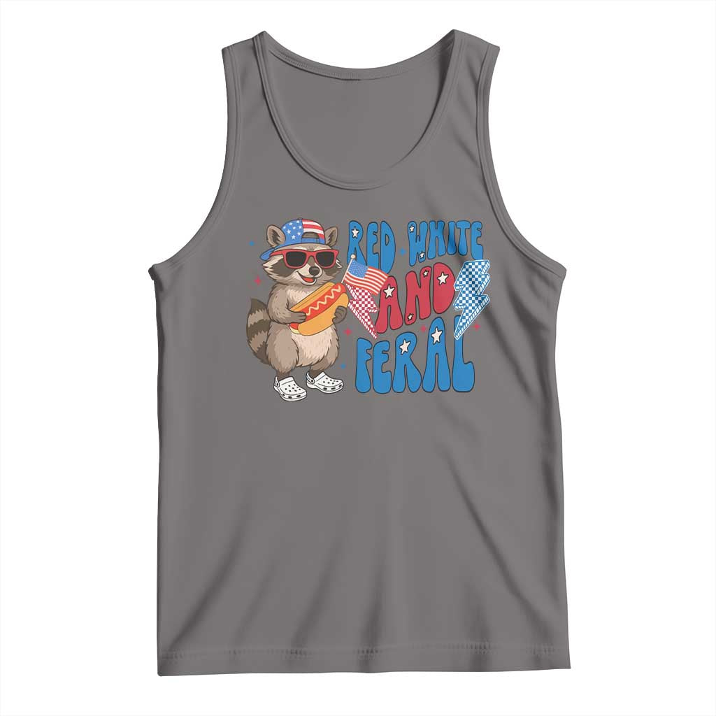 Funny Raccoon 4th of July Tank Top Red White and Feral Patriotic - Wonder Print Shop