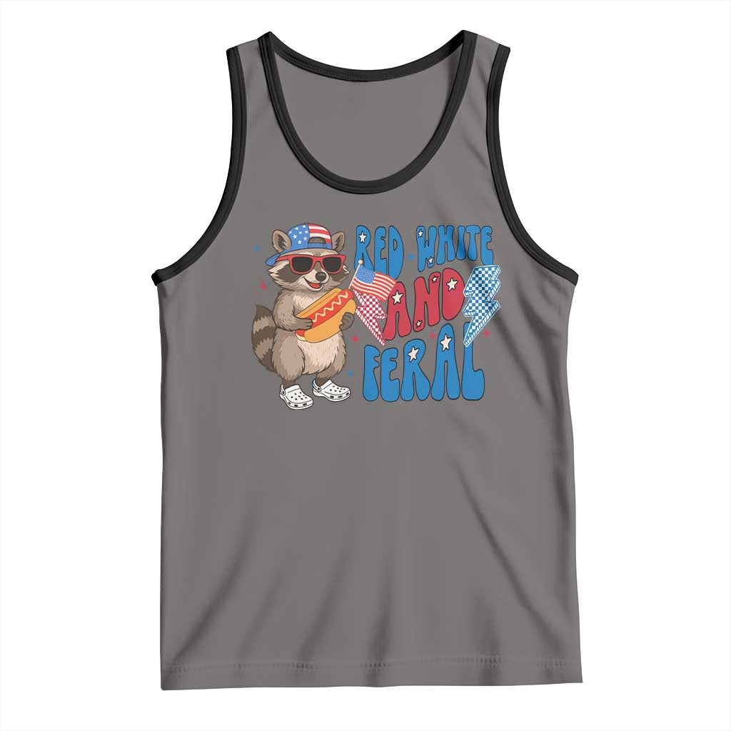 Funny Raccoon 4th of July Tank Top Red White and Feral Patriotic - Wonder Print Shop