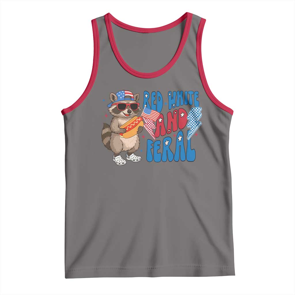 Funny Raccoon 4th of July Tank Top Red White and Feral Patriotic - Wonder Print Shop