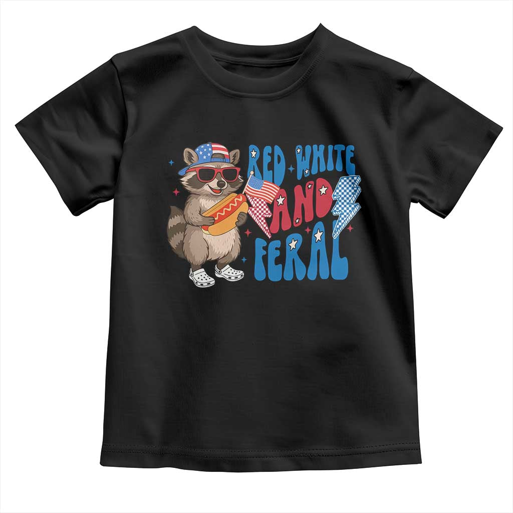 Funny Raccoon 4th of July Toddler T Shirt Red White and Feral Patriotic - Wonder Print Shop