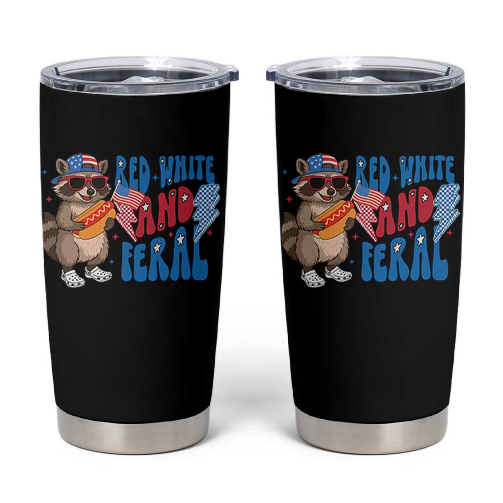 Funny Raccoon 4th of July Tumbler Cup Red White and Feral Patriotic - Wonder Print Shop