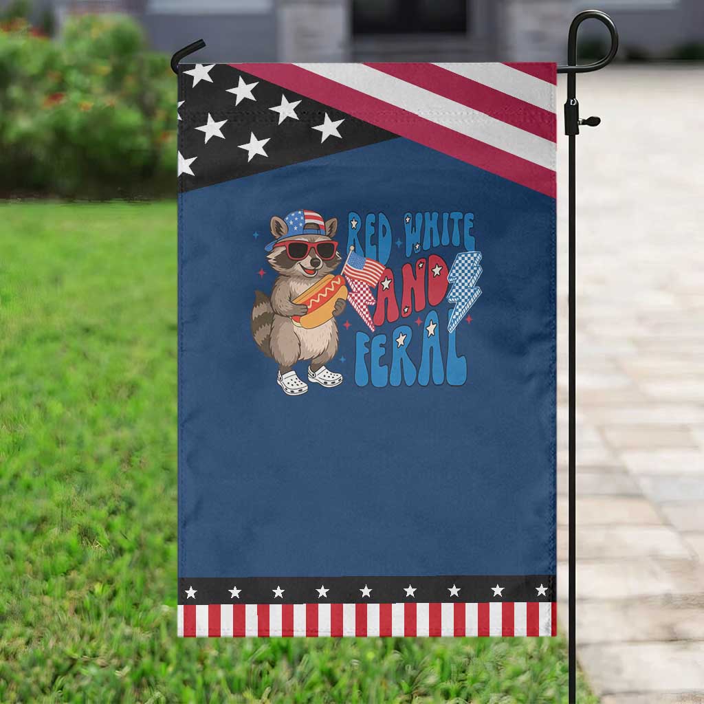 Funny Raccoon 4th of July Garden Flag Red White and Feral Patriotic