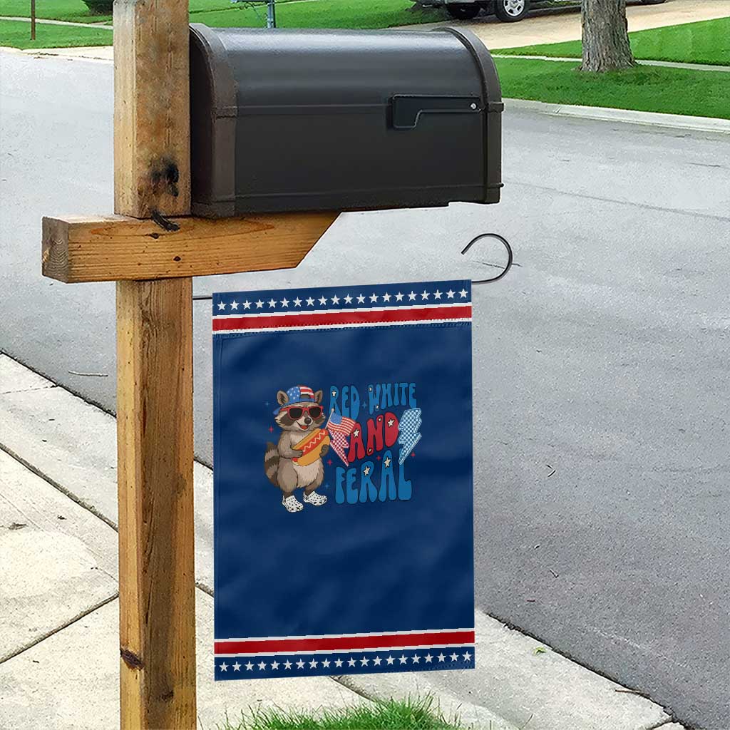 Funny Raccoon 4th of July Garden Flag Red White and Feral Patriotic