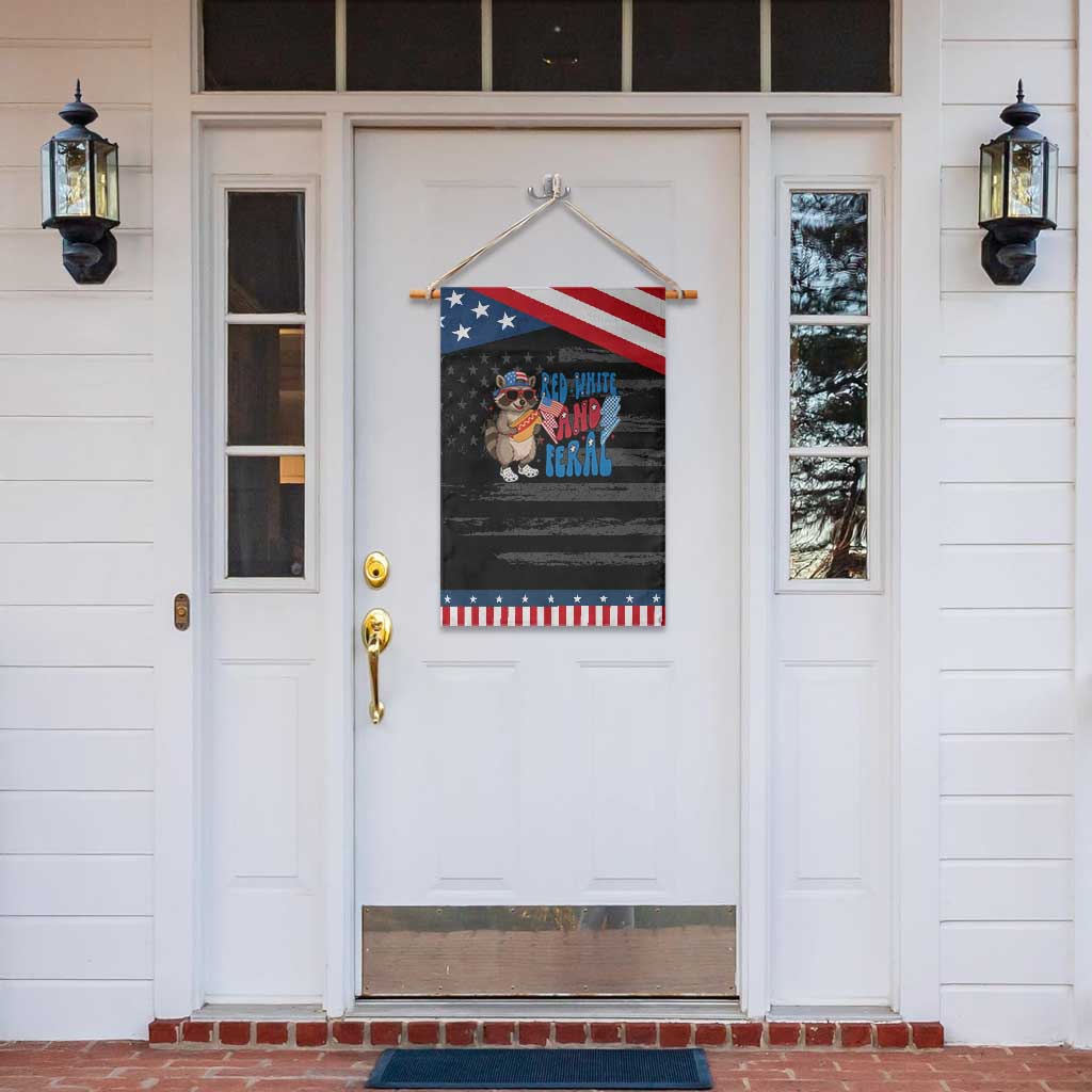 Funny Raccoon 4th of July Garden Flag Red White and Feral Patriotic