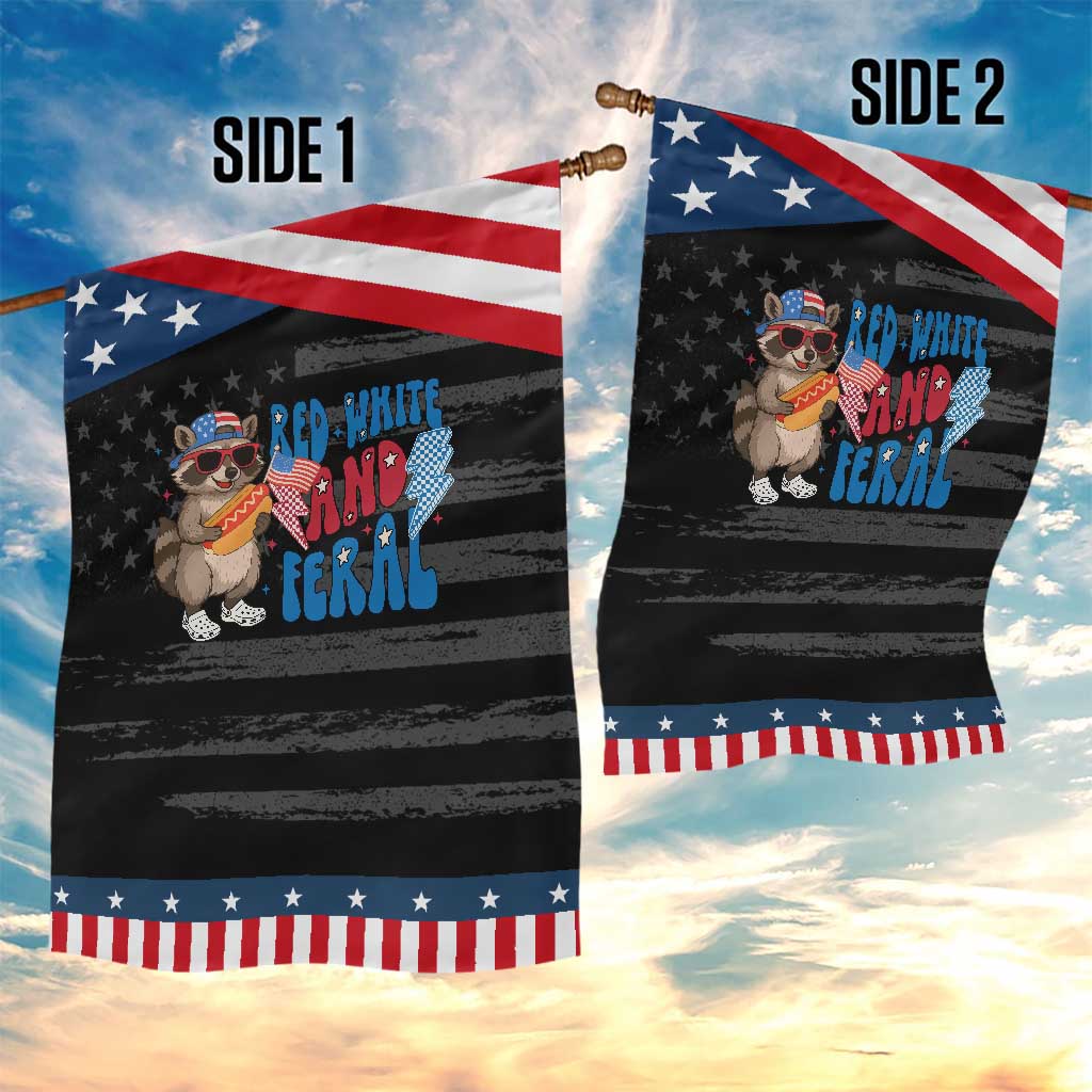 Funny Raccoon 4th of July Garden Flag Red White and Feral Patriotic