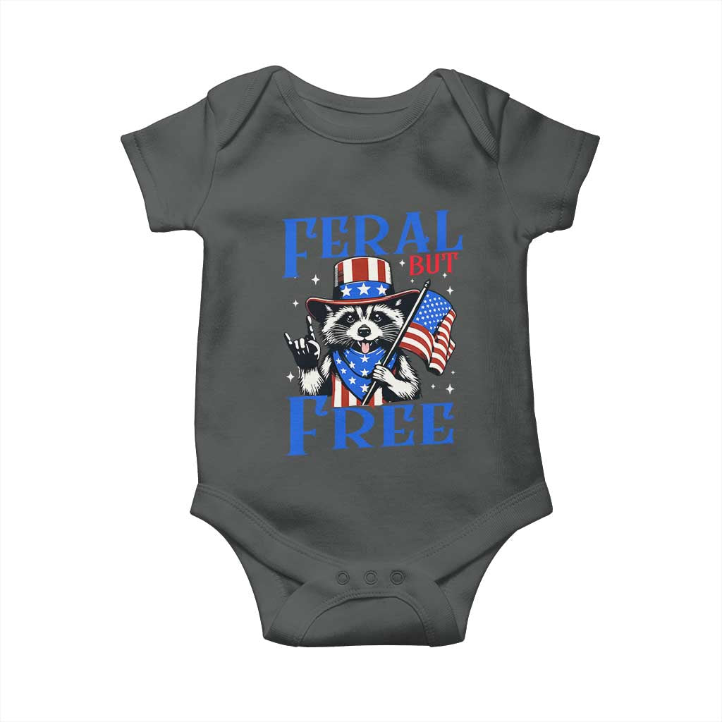 Patriotic Raccoon 4th of July Baby Onesie Feral But Free USA Flag - Wonder Print Shop