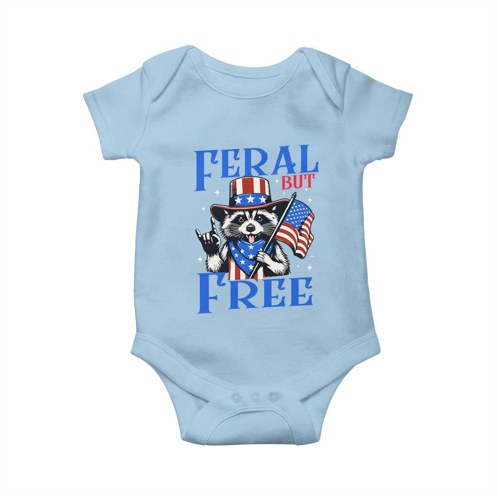Patriotic Raccoon 4th of July Baby Onesie Feral But Free USA Flag - Wonder Print Shop
