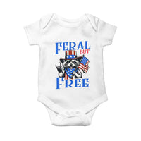 Patriotic Raccoon 4th of July Baby Onesie Feral But Free USA Flag - Wonder Print Shop