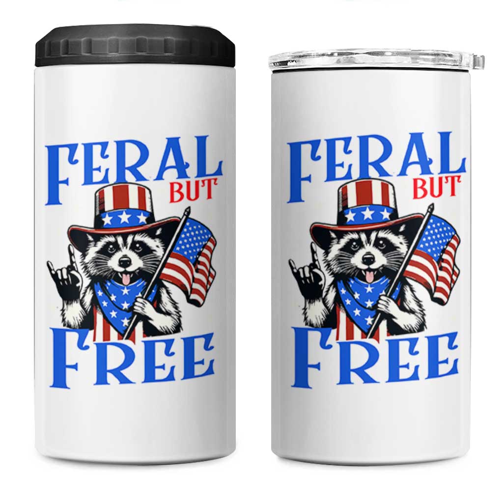 Patriotic Raccoon 4th of July 4 in 1 Can Cooler Tumbler Feral But Free USA Flag - Wonder Print Shop