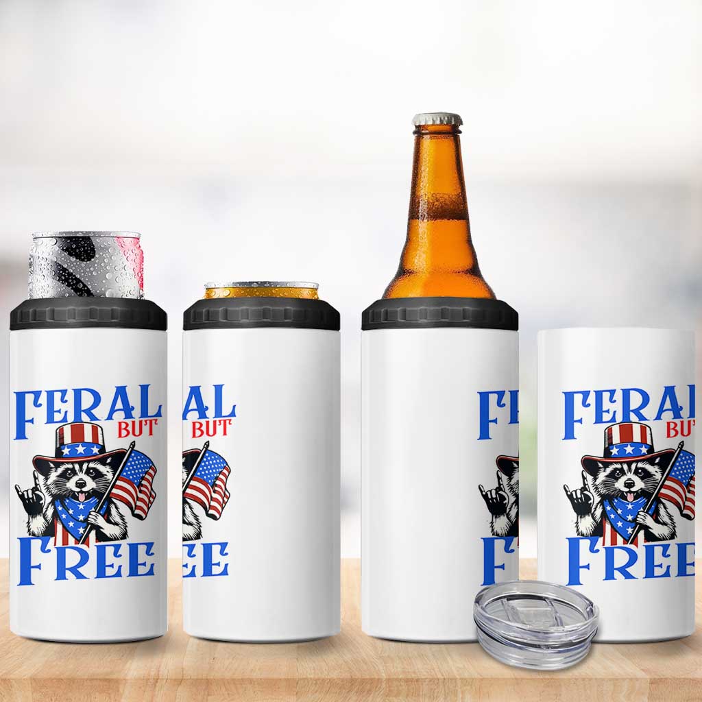 Patriotic Raccoon 4th of July 4 in 1 Can Cooler Tumbler Feral But Free USA Flag - Wonder Print Shop