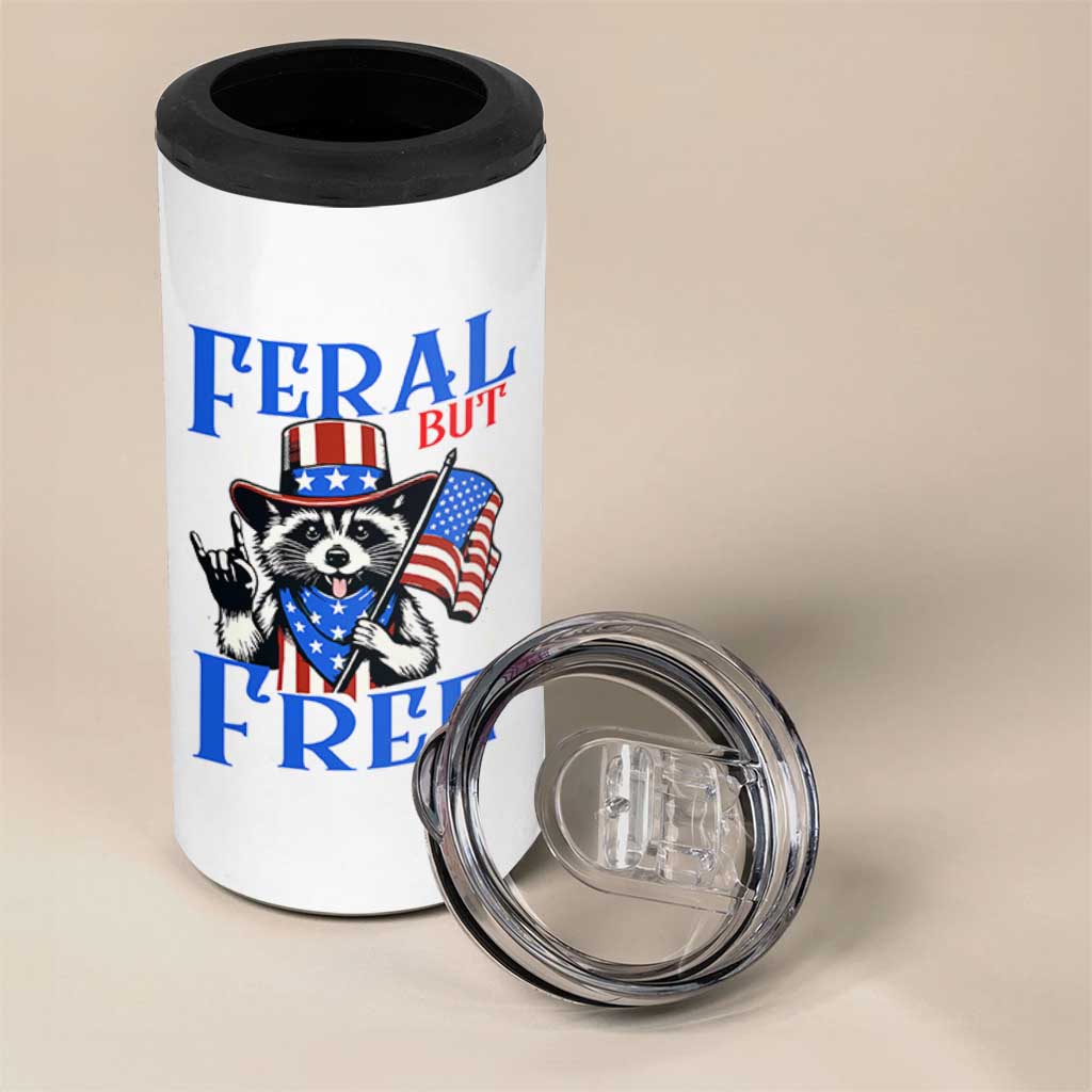 Patriotic Raccoon 4th of July 4 in 1 Can Cooler Tumbler Feral But Free USA Flag - Wonder Print Shop
