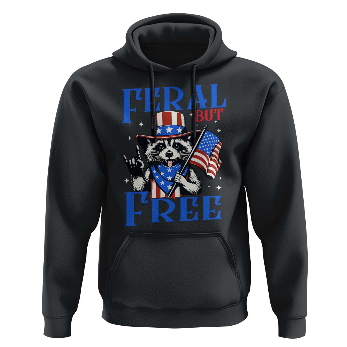 Patriotic Raccoon 4th of July Hoodie Feral But Free USA Flag - Wonder Print Shop