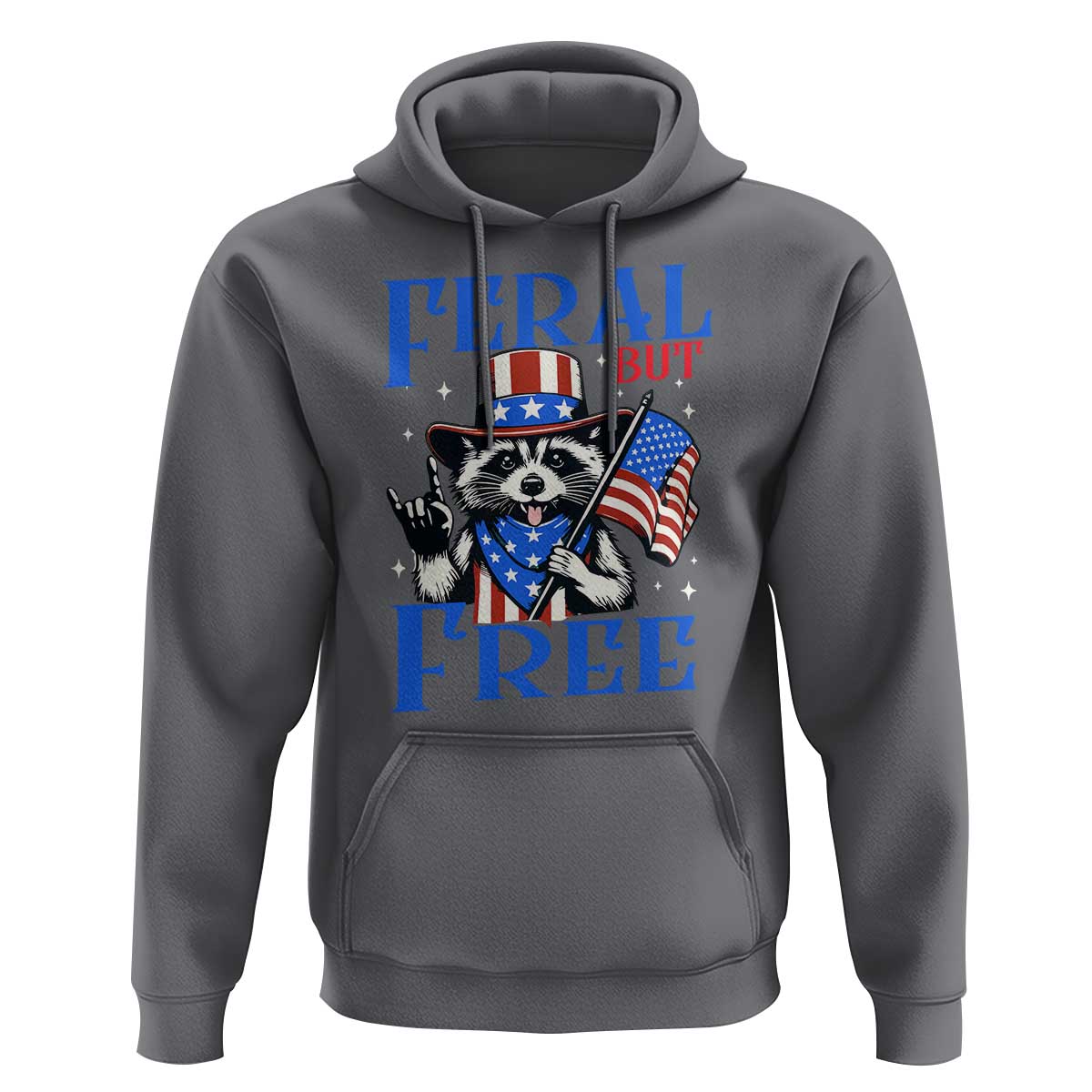 Patriotic Raccoon 4th of July Hoodie Feral But Free USA Flag - Wonder Print Shop