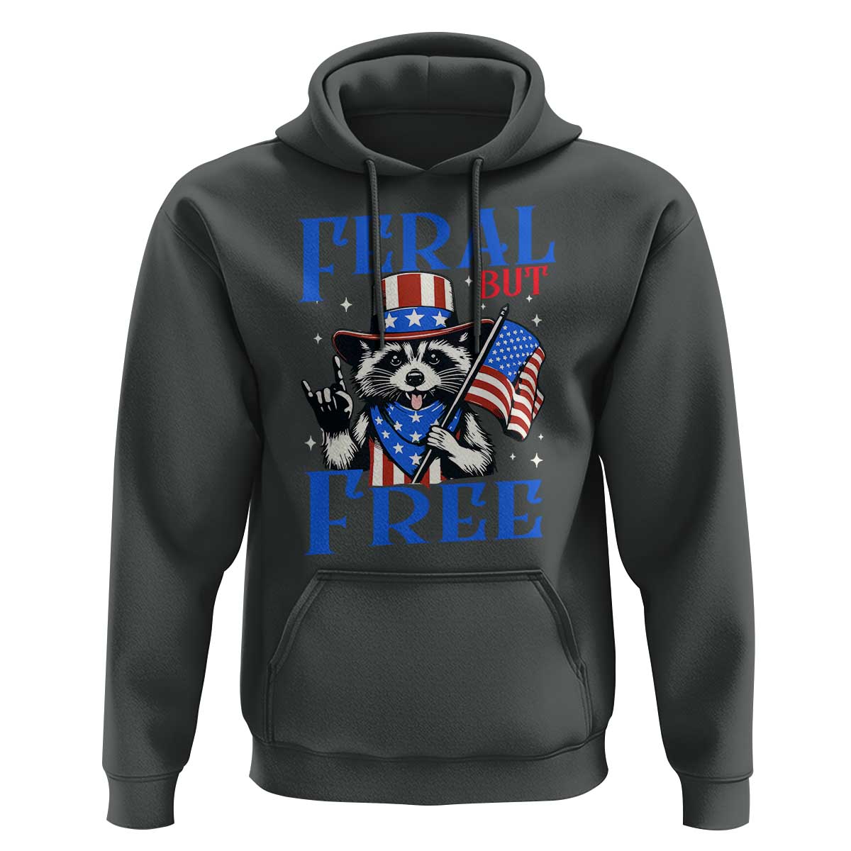 Patriotic Raccoon 4th of July Hoodie Feral But Free USA Flag - Wonder Print Shop