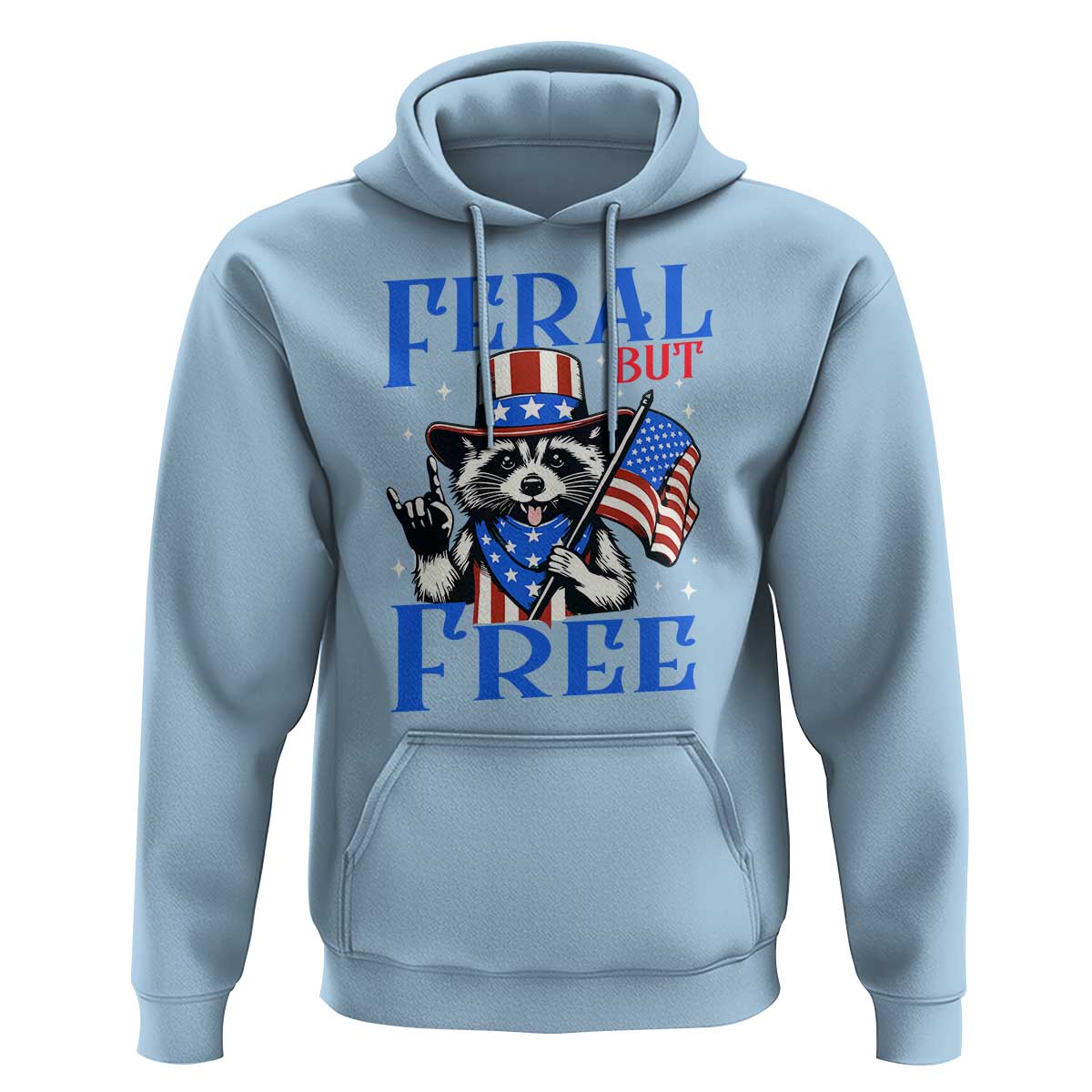 Patriotic Raccoon 4th of July Hoodie Feral But Free USA Flag - Wonder Print Shop