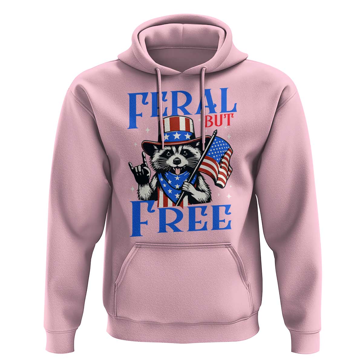 Patriotic Raccoon 4th of July Hoodie Feral But Free USA Flag - Wonder Print Shop