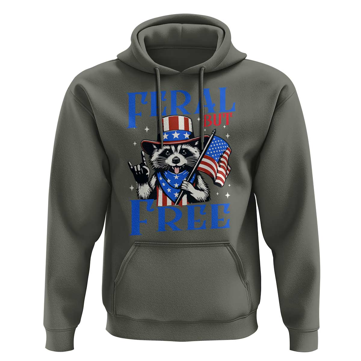Patriotic Raccoon 4th of July Hoodie Feral But Free USA Flag - Wonder Print Shop