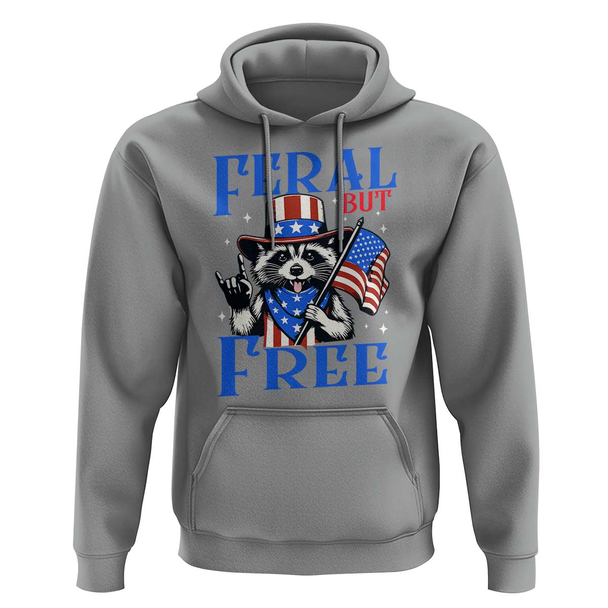Patriotic Raccoon 4th of July Hoodie Feral But Free USA Flag - Wonder Print Shop