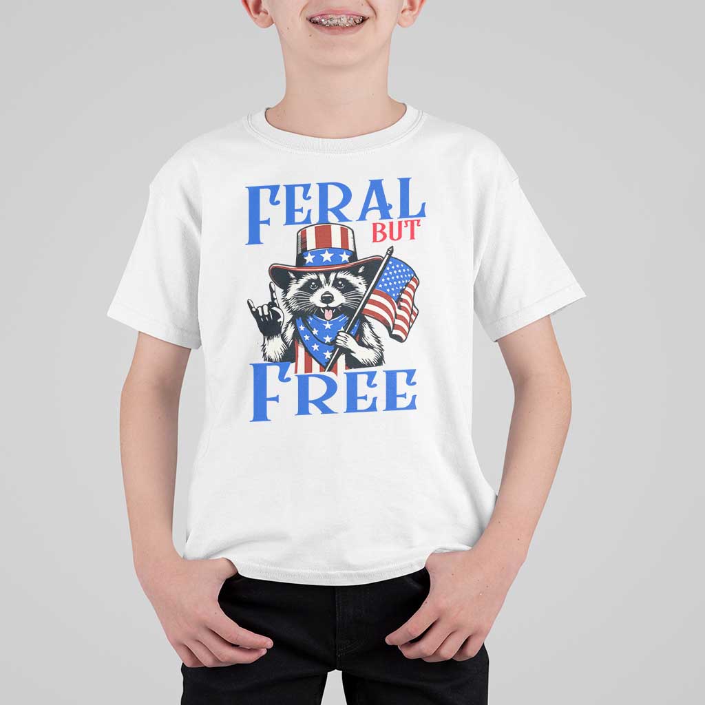 Patriotic Raccoon 4th of July T Shirt For Kid Feral But Free USA Flag - Wonder Print Shop