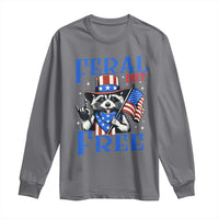 Patriotic Raccoon 4th of July Long Sleeve Shirt Feral But Free USA Flag - Wonder Print Shop