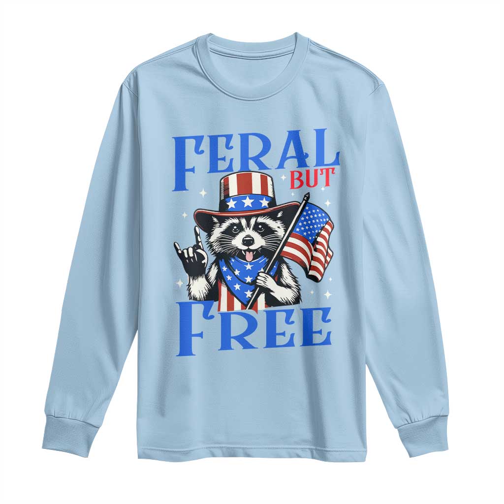 Patriotic Raccoon 4th of July Long Sleeve Shirt Feral But Free USA Flag - Wonder Print Shop